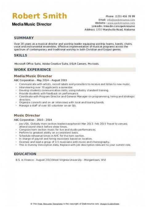 Free Music Director Resume Samples Qwikresume Worship Leader Job