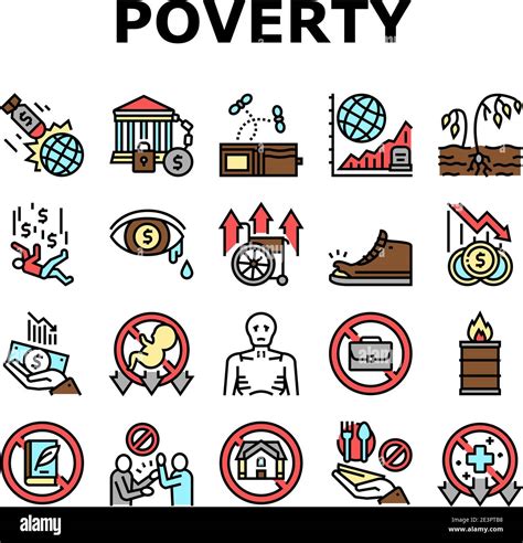 Poverty Destitution Collection Icons Set Vector Stock Vector Image