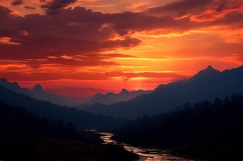 Premium Photo Sunset Landscape With Layered Mountains Creating A