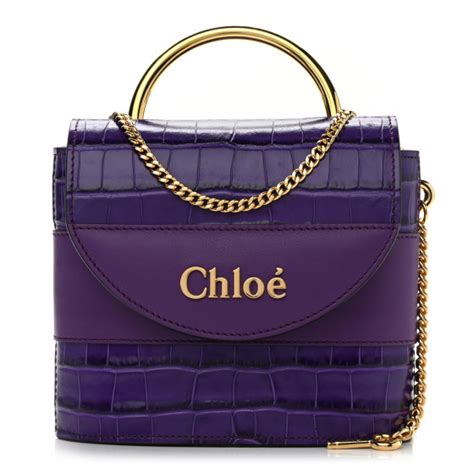 Chloe Calfskin Crocodile Embossed Small Aby Lock Nightfall Purple