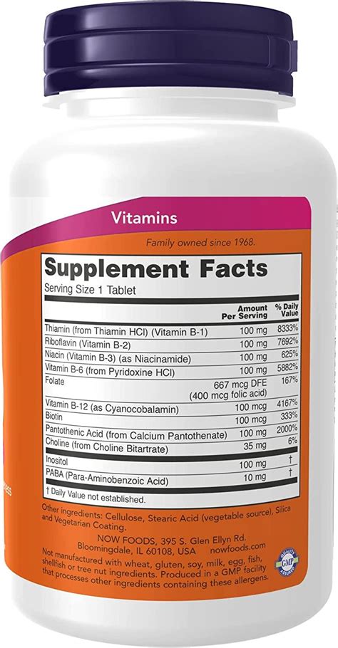 Now Foods B-100 Sustained Release - 100 Tablets for Energy & Metabolism ...