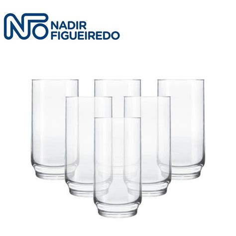 Jogo Conjunto 6 Copos Vidro 300ml Nadir Figueiredo Lights Drink Agua