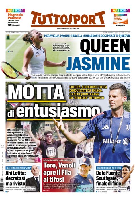 Prima Pagina Tuttosport Juventus Entusiasmo Per Thiago Motta