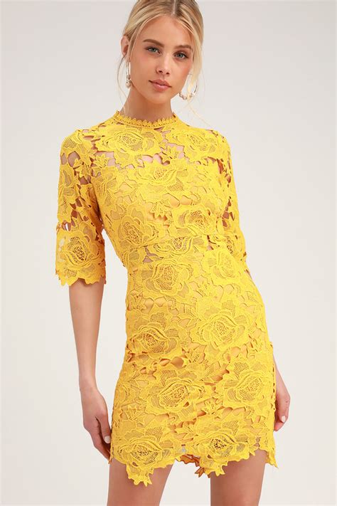 Sexy Yellow Dress Yellow Lace Dress Yellow Lace Sheath Dress Lulus