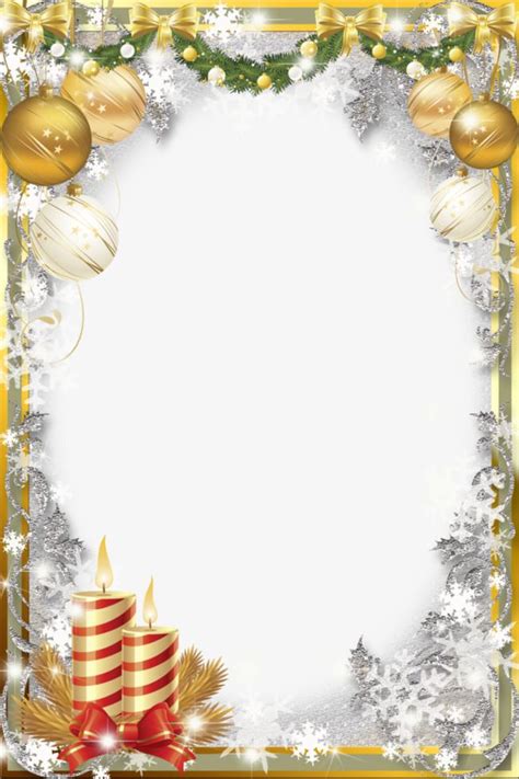 A Christmas Frame With Two Candles And Decorations