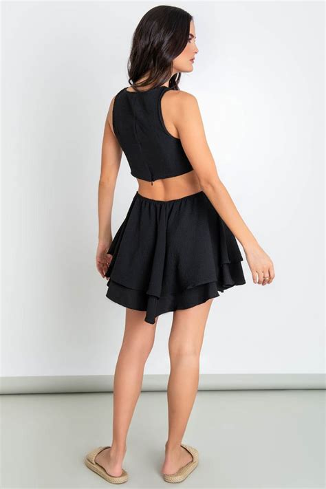 Vestido Corto Sin Mangas De Cuello Redondo Cut Out En Cintura Con