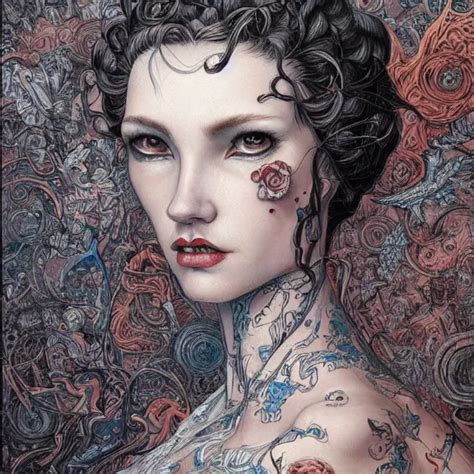 A Highly Detailed Portrait In The Style Of James Jean Stable