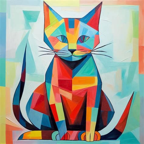 Pintura Estilo Cubismo De Um Gato Foto Premium