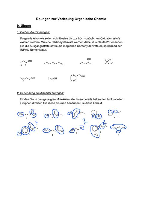 Übung 9 Sommersemester UHH Übungen zur Vorlesung Organische Chemie