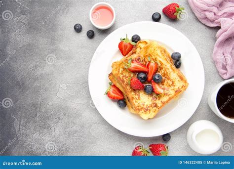 French Toast With Berries Blueberries Strawberries And Sauce