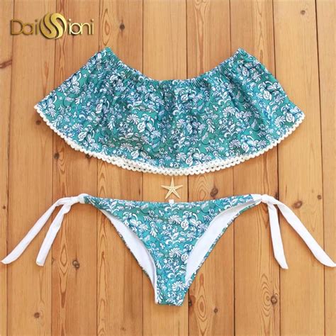 Summer Ruffle Bikinis Set Swimwear Women Sexy Print Floral Monokini