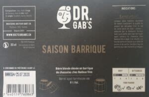 Drink Label Saison Barrique Brasserie Docteur Gab S SA