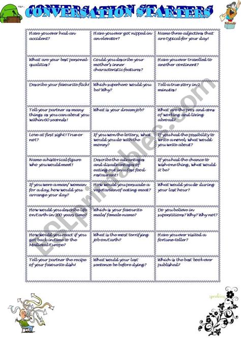 Conversation Starters Esl Worksheet By Bybyana