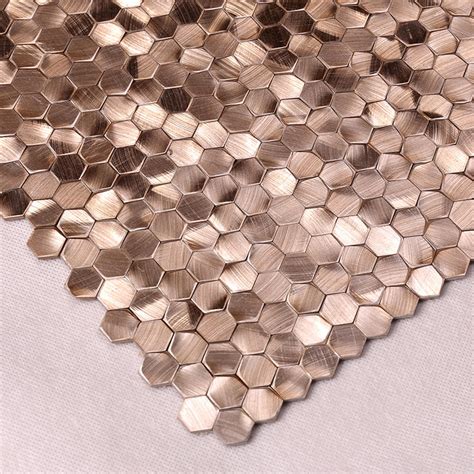 Metallic Kitchen Tiles Rose Gold Hexagon Stainless Steel Mosaic