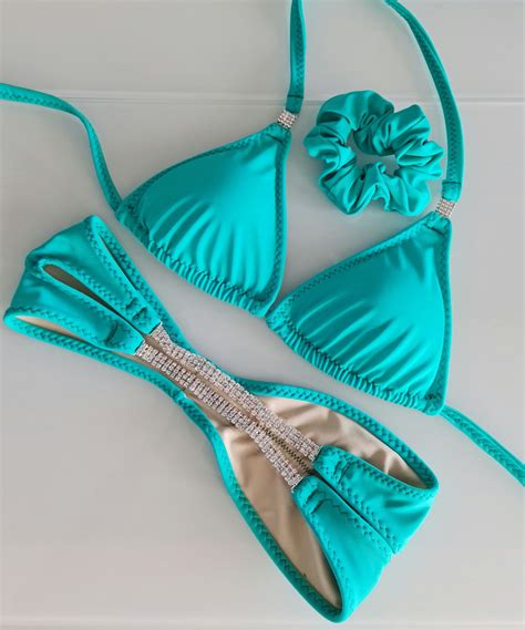 Tiffany Blue Posing Suit With Connectors On Bottoms Miss Bikini Fitness