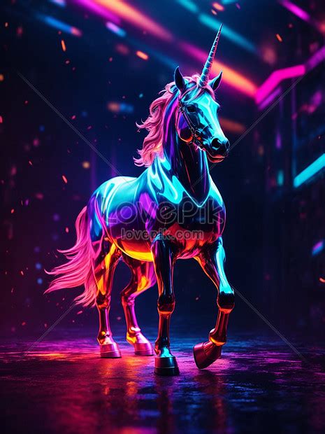 Abstract Neon Light Unicorn Artwork Design Wallpaper Stunning Glowing