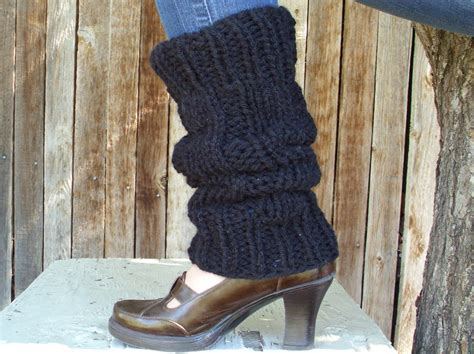 Black Leg Warmers Hand Knitted Chunky Leg Warmers