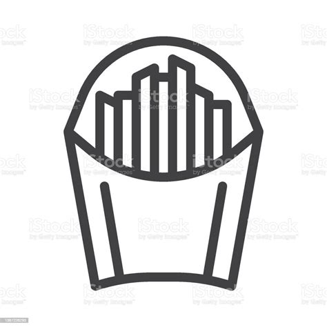 French Fries Paper Bag Line Icon Stock Illustration Download Image