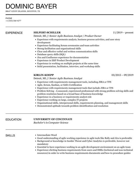 Agile Business Analyst Resume Samples Velvet Jobs