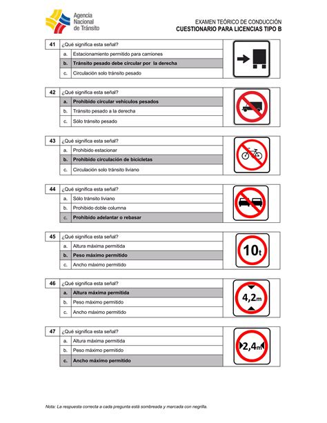 Cuestionario licencia tipo b Ecuador última 2015 2016 PDF