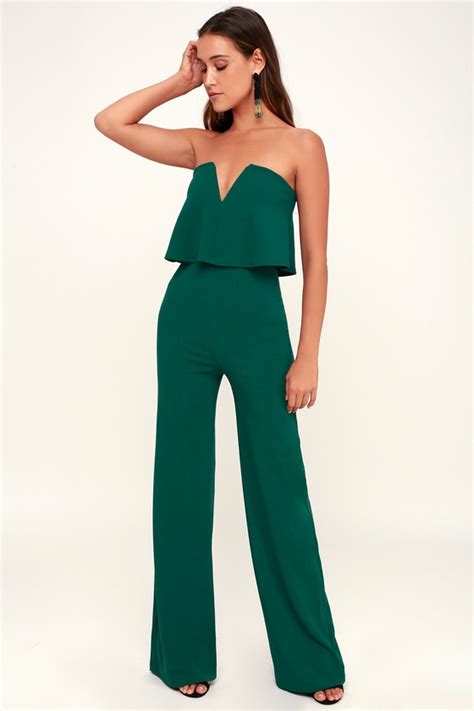 Sexy Green Jumpsuit Strapless Jumpsuit Wide Leg Jumpsuit Lulus