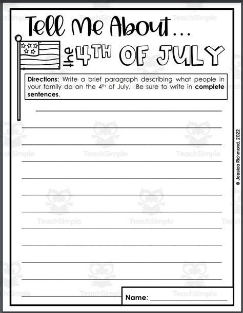 Writing Prompts 4th Of July By Teach Simple