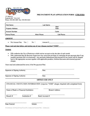 Fillable Online Pre Payment Plan Application Form City Of