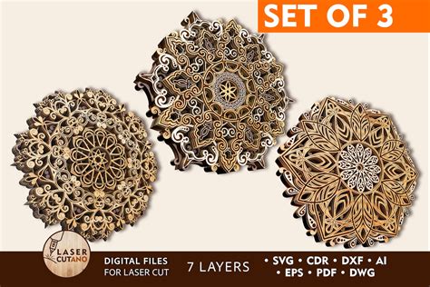 Laser MANDALA Svg Set Laser Cut File Multi Layer Template for Cutting ...