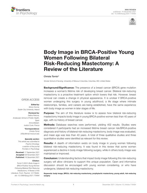 Pdf Body Image In Brca Positive Young Women Following Bilateral Risk