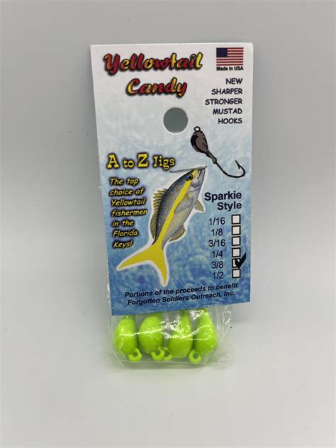 Yellowtail Candy Sparkle Style Jigs Green Florida Tackle Company