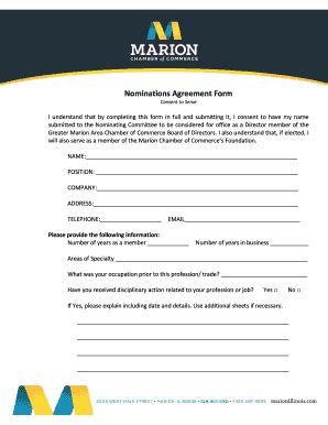 Fillable Online Nominations Agreement Form Fax Email Print PdfFiller