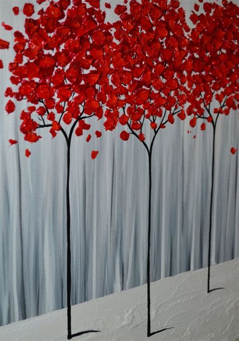 Modern House Art Red Trees Painting Original Abstract Etsy Tree