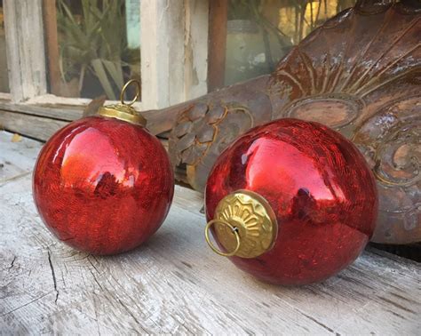 Vintage Red Mercury Glass Christmas Ornament Kugel Style Ornaments