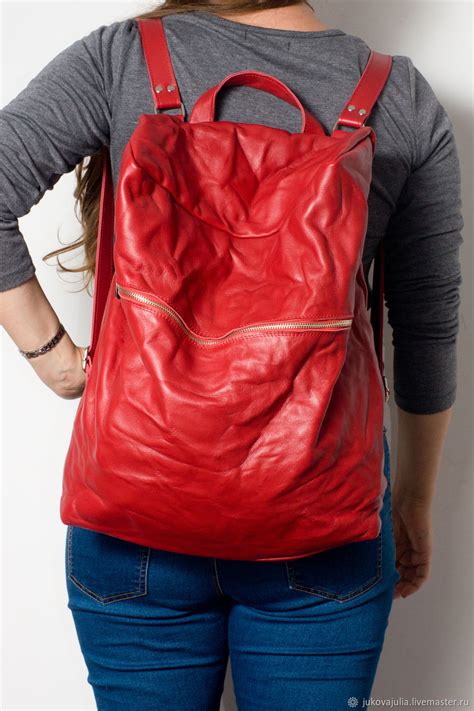 Красный рюкзак, натуральная кожа, жатый, Red backpack – купить онлайн ...