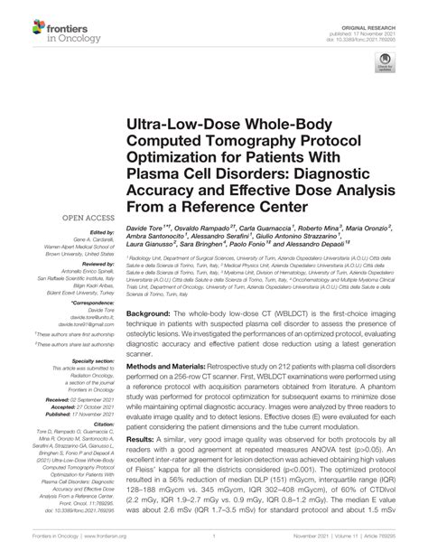 Pdf Ultra Low Dose Whole Body Computed Tomography Protocol