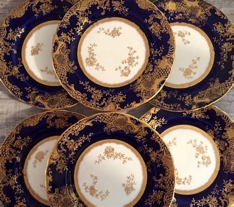 Vintage Aynsley Plates Set Of 6 Cobalt Blue Dessert Plates Etsy