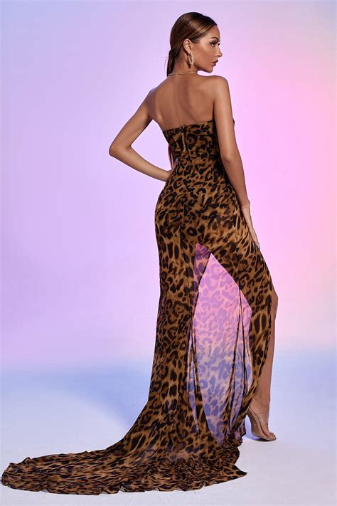 Leopard Off The Shoulder Dress Mesh Dress Maxi Dress Bellabarnett