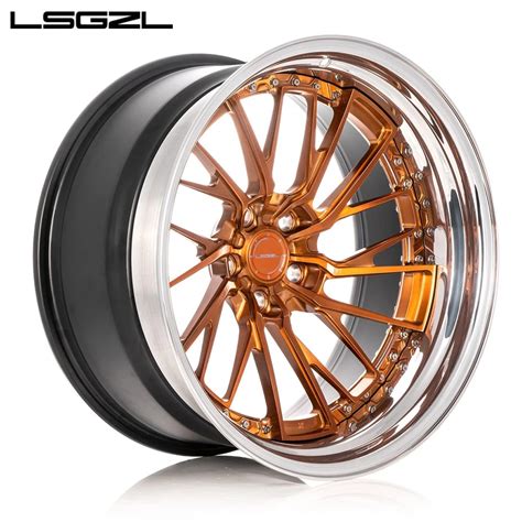 Lsgzl 3 Piece Forged Alloy Aluminum Wheels with Bronze Face Chrome Lip 17 18 19 20 21 22 24 26 ...