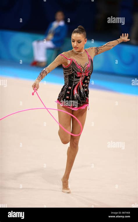 Aug 23 2008 Beijing China Rhythmic Gymnast Evgenia Kanaeva Russia Performs With Rope To