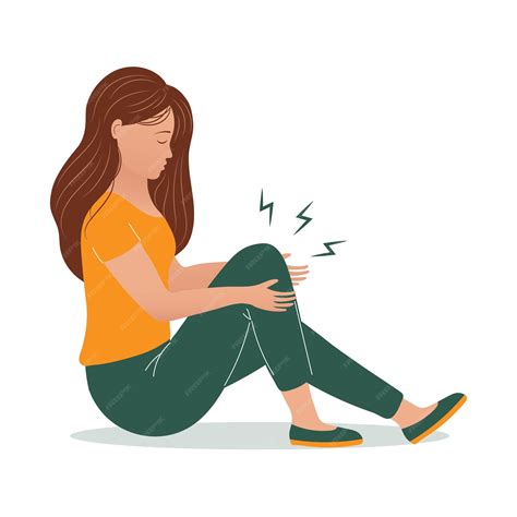 Premium Vector | Sad young woman with pain in her knees, legs. the