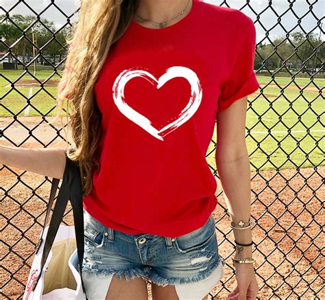 Womens Red Heart T Shirt Women Shirt Top Ladies Tee Shirts Clothes For Women