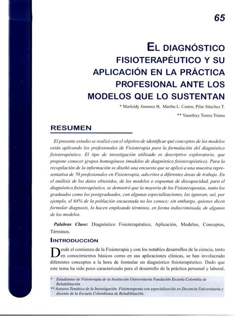 Pdf El Diagn Stico Fisioterap Utico Y Su Aplicaci N En La Pr Ctica