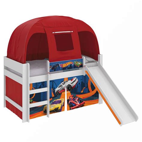 Cama Infantil Hot Wheels Play Escorregador E Barraca Pura Magia