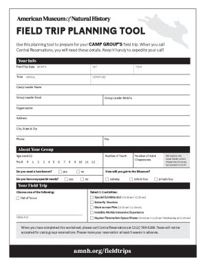 Fillable Online Field Trip Planning Tool For Camp Groups Fax Email