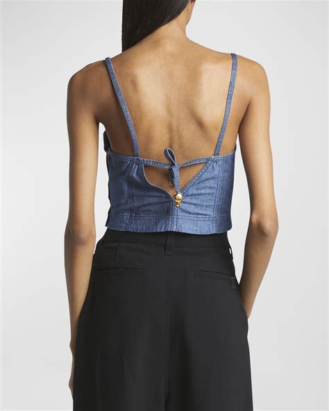 Loewe X Paula Ibiza Anagram Beaded Strappy Plunging Crop Top Neiman