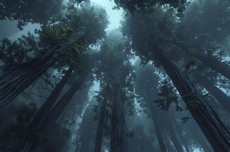 Premium Photo Towering Redwood Trees In A Foggy Forest Octane Re