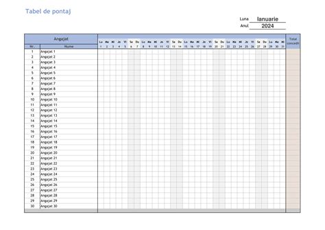 Excel Automatizat Evidența Concediilor și Tabel De Pontaj Fișier Xlsx