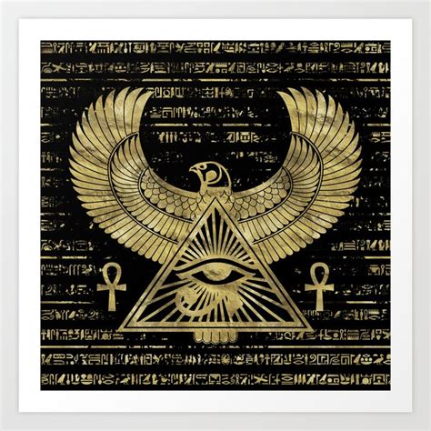 Egyptian Eye Of Horus Wadjet Gold And Black Art Print By