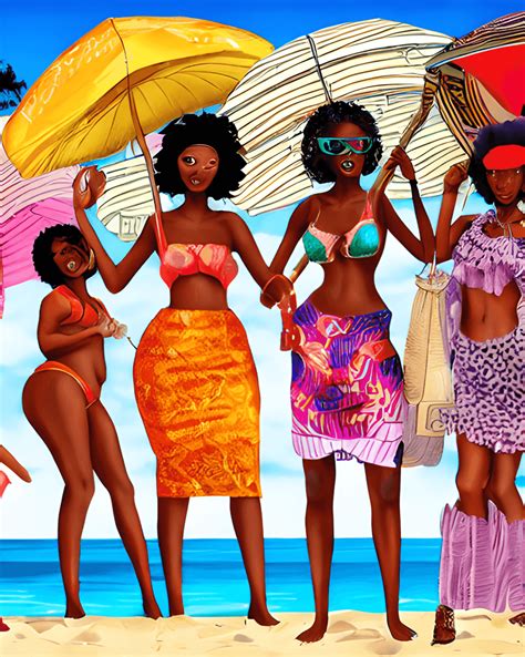 Full Picture Of Curvy Slim African Women On Beach Having Fun · Creative Fabrica