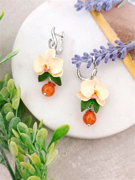 Tropical Flowers Flower Earrings Beig Orchid Beautiful Flower